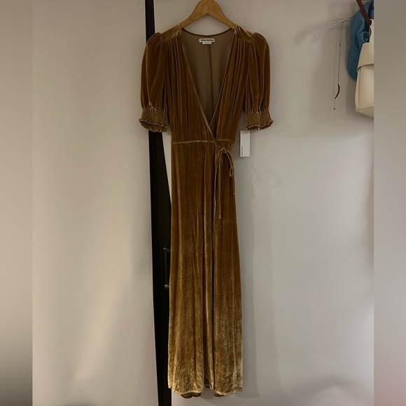 Reformation Gold Velvet Wrap Dress - Picture 1 of 3